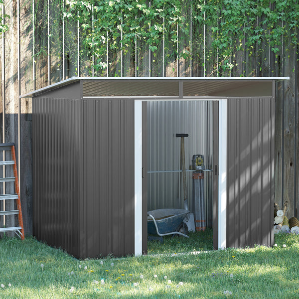 Lockable steel garden shed, grey