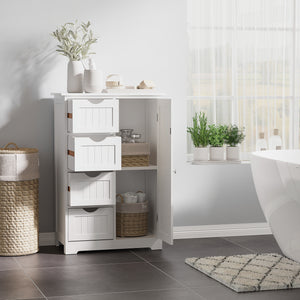 Bathroom storage cabinet with adjustable shelf and 4 drawers, white