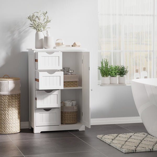 Bathroom storage cabinet with adjustable shelf and 4 drawers, white