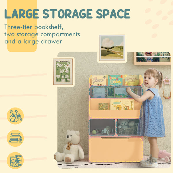 Children's bookcase with storage drawer, pink