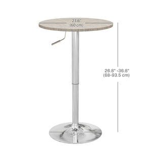 Adjustable bar table with synthetic rattan top and steel base, grey