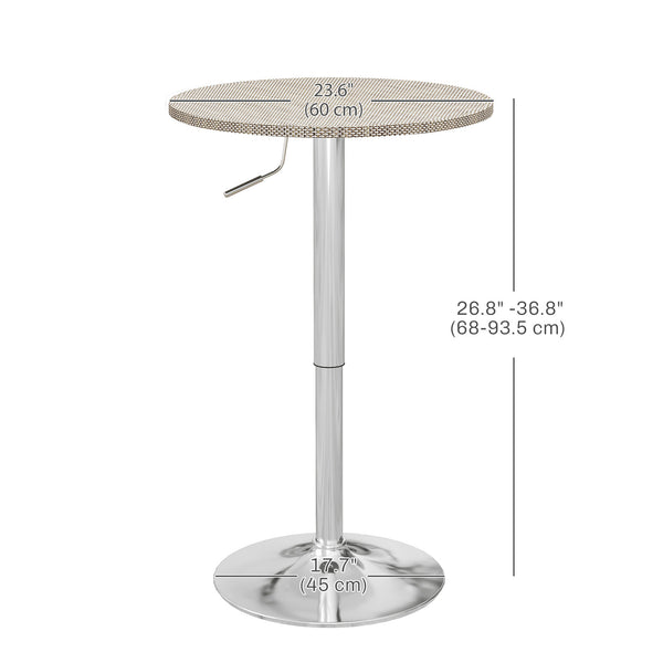 Adjustable bar table with synthetic rattan top and steel base, grey