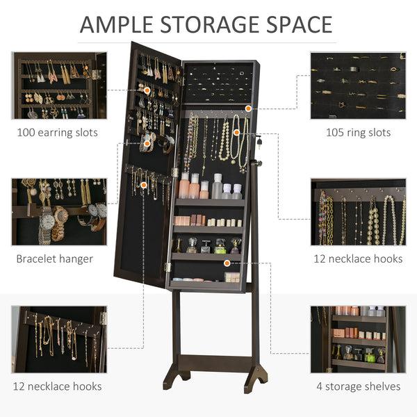 Jewelry cabinet with mirror, lockable, 3 adjustable angles, brown