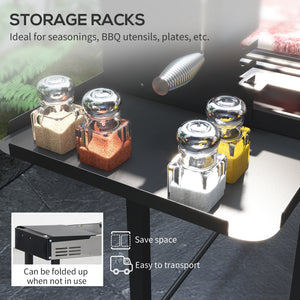 Charcoal barbecue, 3-tier cooking grate, storage shelves