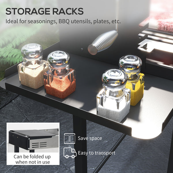Charcoal barbecue, 3-tier cooking grate, storage shelves