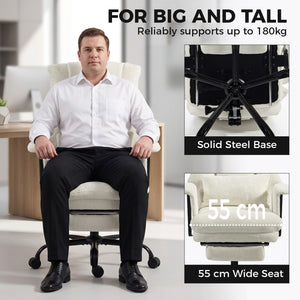 Heavy-duty reclining office chair, 400 lbs capacity, off-white