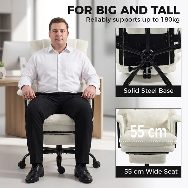 Heavy-duty reclining office chair, 400 lbs capacity, off-white