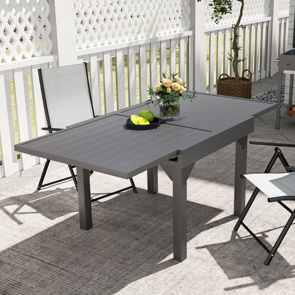 Extendable aluminum outdoor dining table, gray