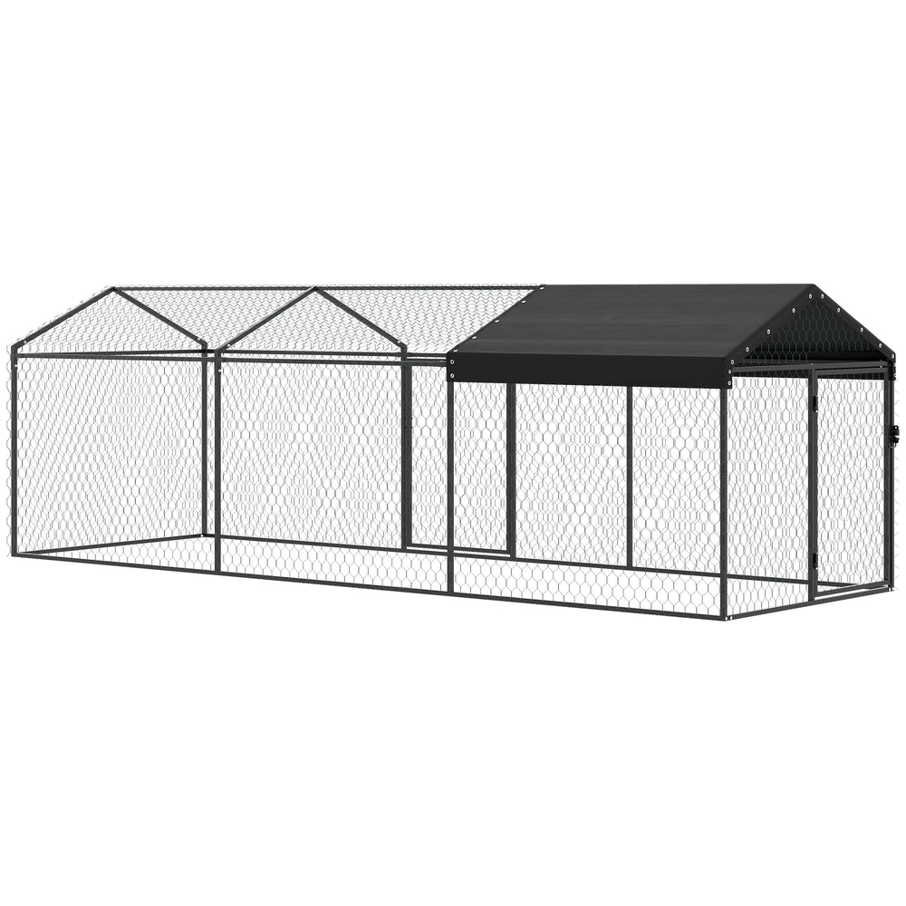 Large metal chicken coop with waterproof and anti-UV cover