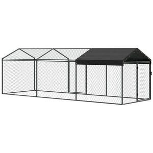 Large metal chicken coop with waterproof and anti-UV cover