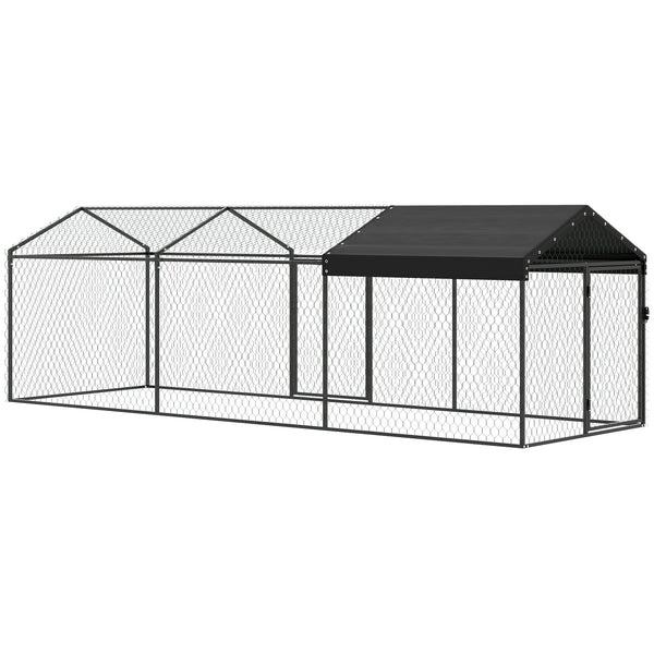 Large metal chicken coop with waterproof and anti-UV cover