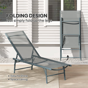 Set of 2 reclining lounge chairs with adjustable backrest, mesh seat, light gray