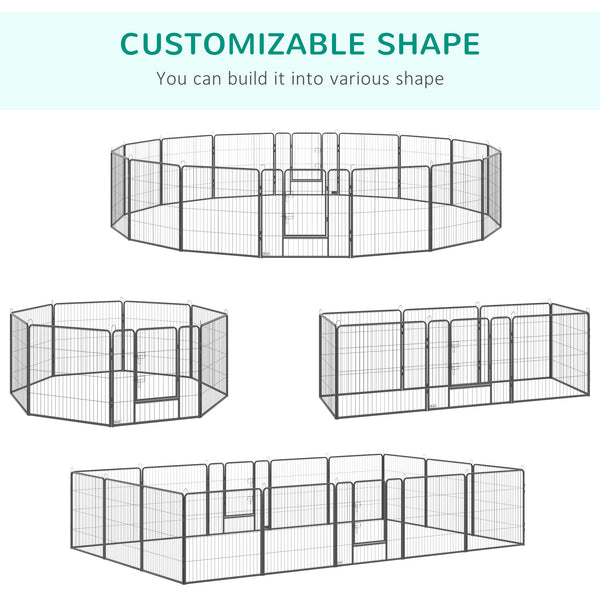16-Panel Heavy-Duty Steel Dog Playpen with 2 Locking Doors