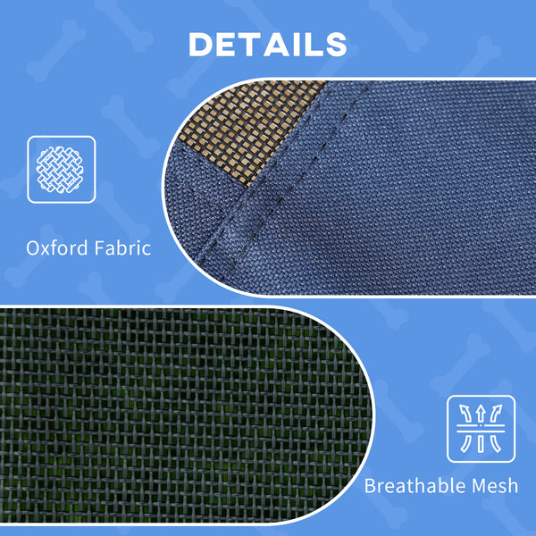 Cooling elevated dog bed with canopy, dark blue
