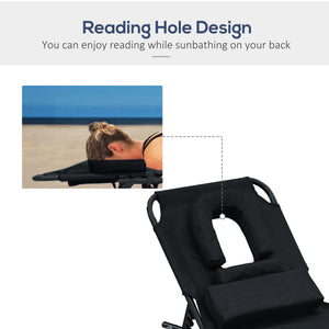 Folding chaise lounge with 4-position adjustable backrest, black