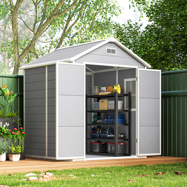 Plastic garden shed with floor, window, lockable doors and ventilation
