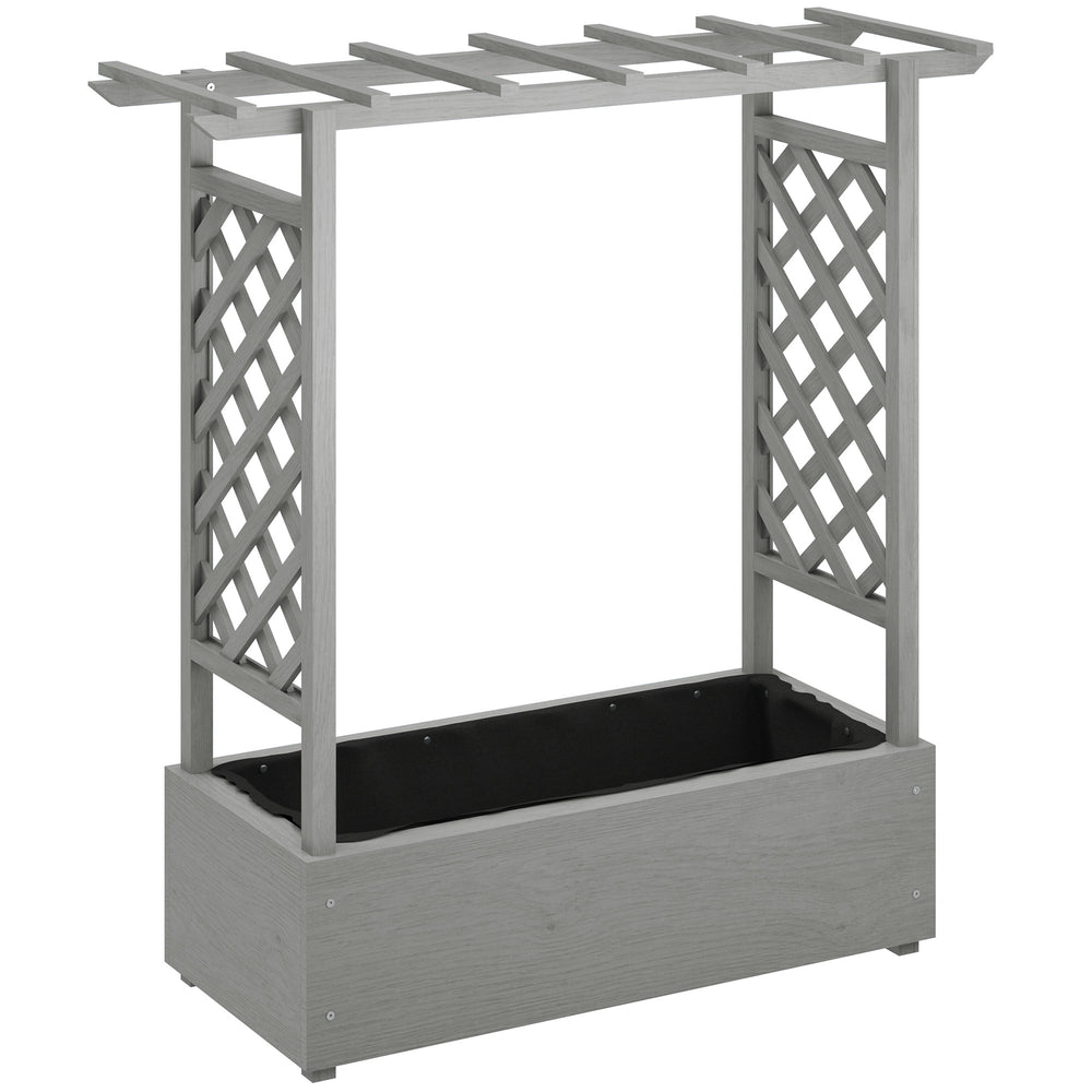 Wooden raised bed with trellis, hanging roof, drainage holes and bed liner