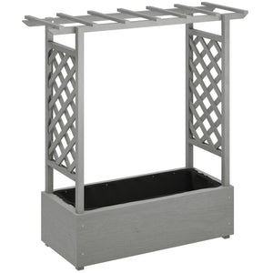 Wooden raised bed with trellis, hanging roof, drainage holes and bed liner