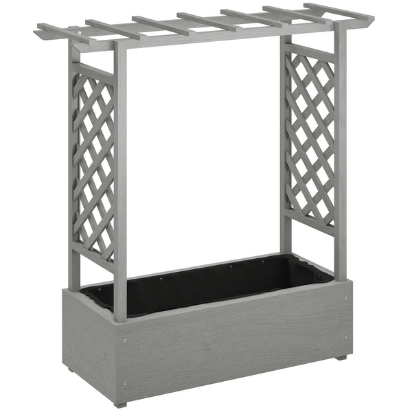 Wooden raised bed with trellis, hanging roof, drainage holes and bed liner