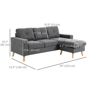 Sectional sofa with reversible chaise longue, wooden legs, dark gray