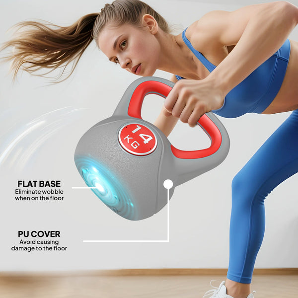 31 lb kettlebell with wide handle and stable base – Red and gray