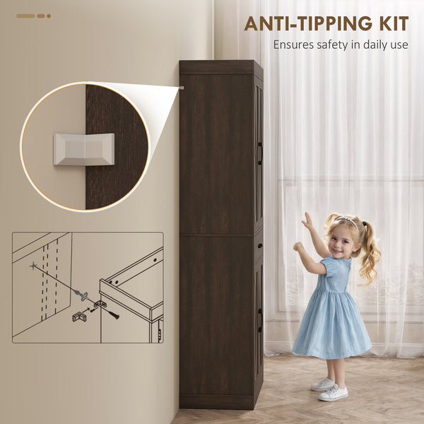 Country style storage unit with 4 barn doors, brown