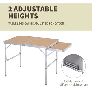 3-legged picnic table with sliding top, in aluminum, adjustable height (2 levels).