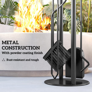 5-Piece Fireplace Accessory Set with Brush, Shovel, Poker, Tongs and Holder
