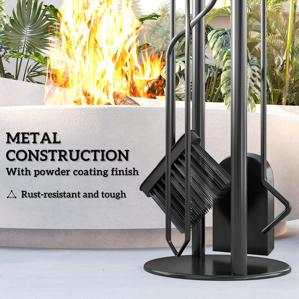 5-Piece Fireplace Accessory Set with Brush, Shovel, Poker, Tongs and Holder