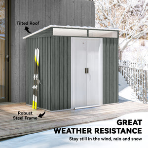 Galvanized metal garden shed with foundation kit, grey