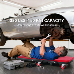 2-in-1 rolling mechanic's trolley with cushion, 6 wheels, red