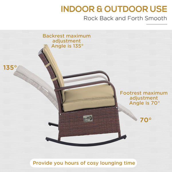 Outdoor rocking chair in PE rattan with cushion and footrest