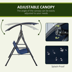 3-Seater Outdoor Porch Swing with Adjustable Canopy, Patio Swing Chair for Garden, Poolside, Backyard, Dark Blue