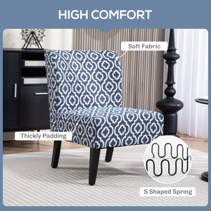 Armless accent chair with wooden legs, blue