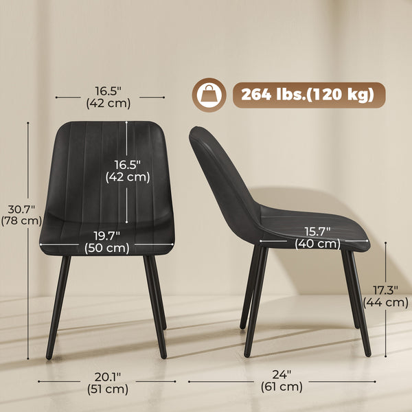 Set of 4 faux leather dining chairs with metal legs, black