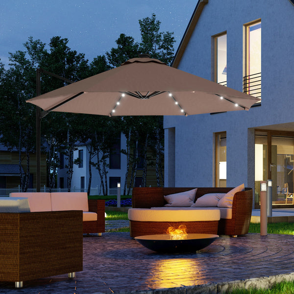 9.5'x8.5' Offset Patio Umbrella with Solar Powered LED Lights,