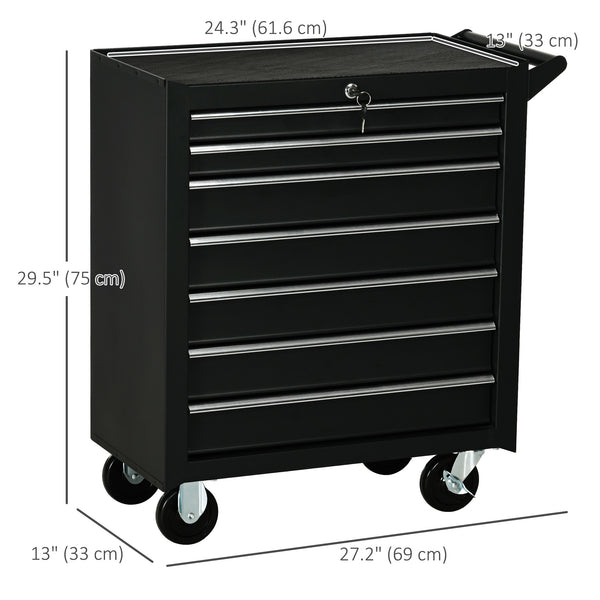 Lockable 7-drawer mobile tool chest with handle, black