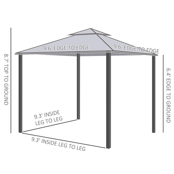 10' x 10' Patio Gazebo Outdoor Pavilion 2 Tire Roof Canopy Shelter Garden Event Party Tent Yard Sun Shade Steel Frame w/ Mosquito Netting Grey