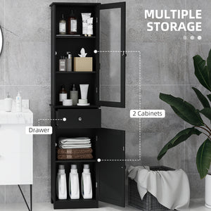 Tall bathroom cabinet with drawers, 2 doors and adjustable shelves, black