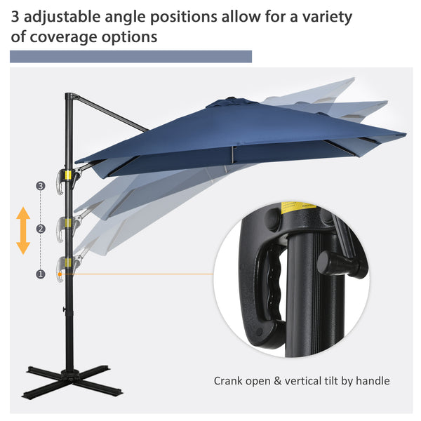 8-foot square cantilever parasol with 360° rotation, dark blue