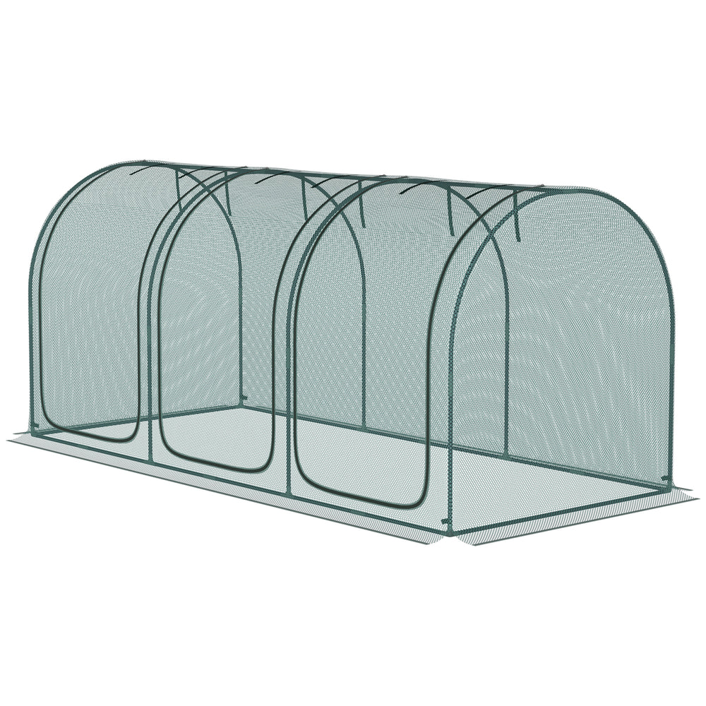 Protective plant cage with 3 zippered doors and 4 ground stakes
