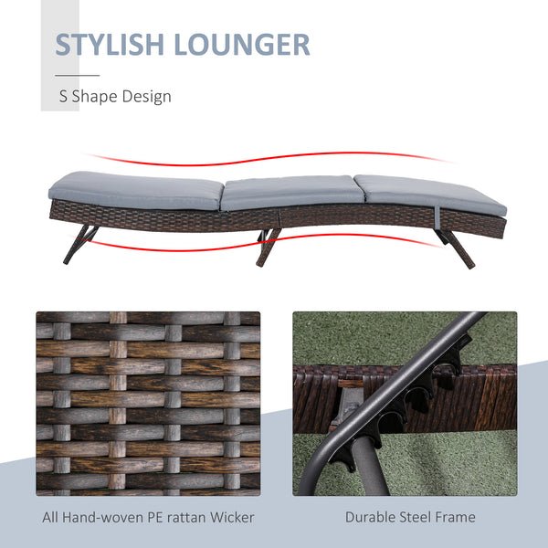 Woven resin chaise lounge with 5-position adjustable backrest, grey