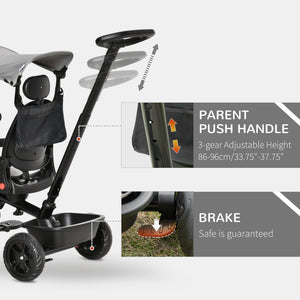 4-in-1 Tricycle with Adjustable Reversible Angle Seat, Removable Handle, Grey