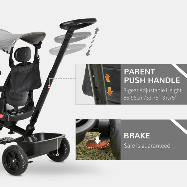 4-in-1 Tricycle with Adjustable Reversible Angle Seat, Removable Handle, Grey