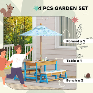 Kids Picnic Table and Bench Set with Removable Umbrella, Blue