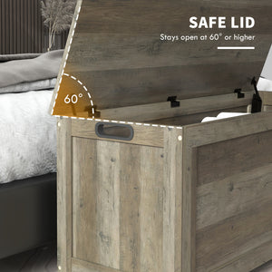 Storage chest with 2 safety hinges and side handles, aged gray