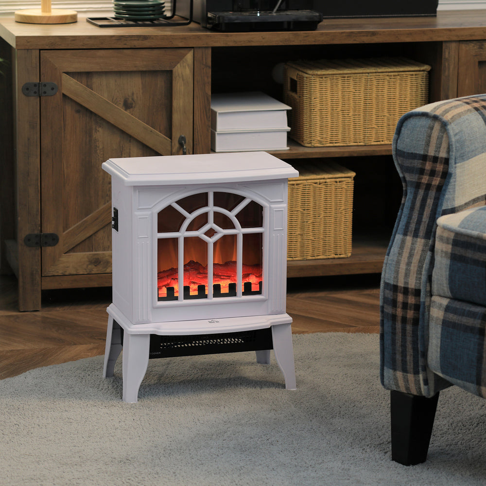 White freestanding fireplace stove with realistic flame 750W/1500W