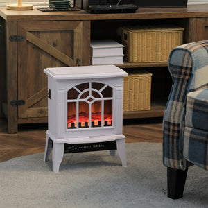 White freestanding fireplace stove with realistic flame 750W/1500W
