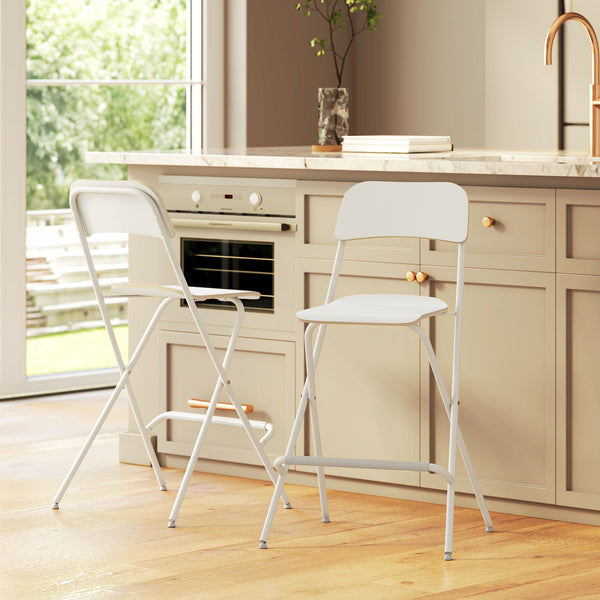 Set of 2 folding bar stools, white