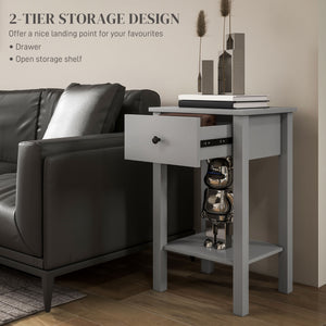 Set of 2 side tables with drawer and lower shelf, gray